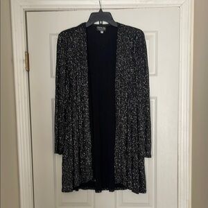 Onyx Nite - long cardigan evening wear - black with white silvery glitter - 14